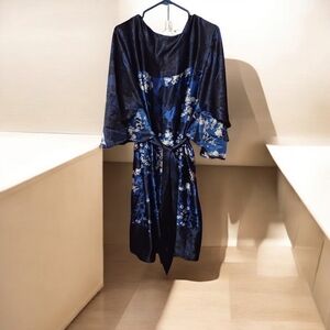 Signature Robbie BEE Vintage Mumu Plus Size Ladies 18W Belted Blue Black KIMONO